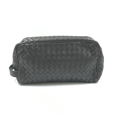 Woven Leather Cosmetic Bag, Black