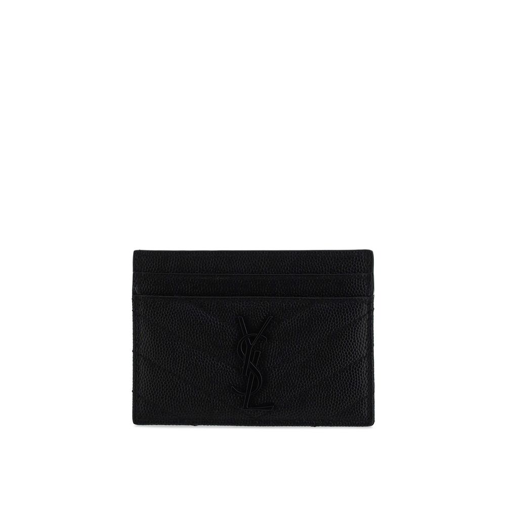 Saint Laurent Monogram Fragments Black Grained Leather Zipped Card Holder