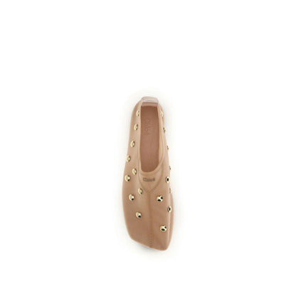 Chloé Rita Mesh Ballerina Flats with Gold Cabochon Studs