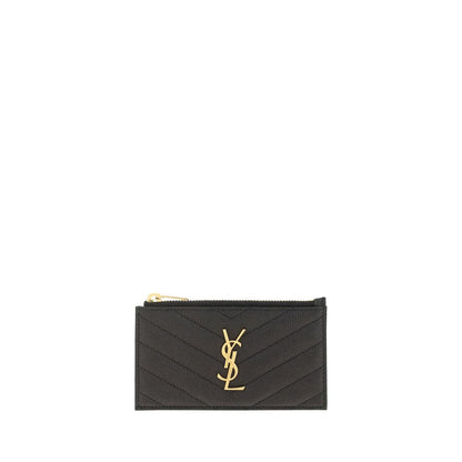 Saint Laurent Cassandre Fragments Zipped Card Case Black Smooth Leather