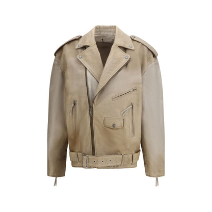 Golden Goose Journey Beige Leather Biker Jacket