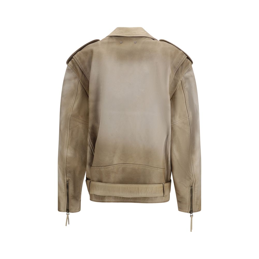 Golden Goose Journey Beige Leather Biker Jacket