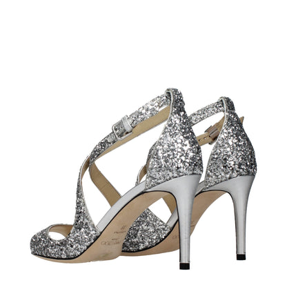 Jimmy Choo Emily 85 Glitter Sandals in Silver