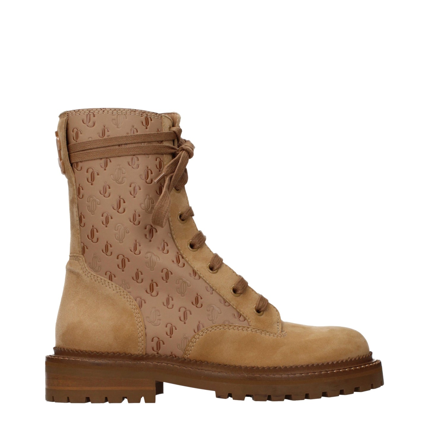 Jimmy Choo Cora Flat Caramel JC Monogram Combat Boots