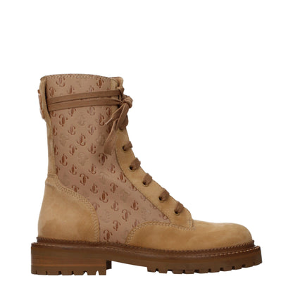 Jimmy Choo Cora Flat Caramel JC Monogram Combat Boots