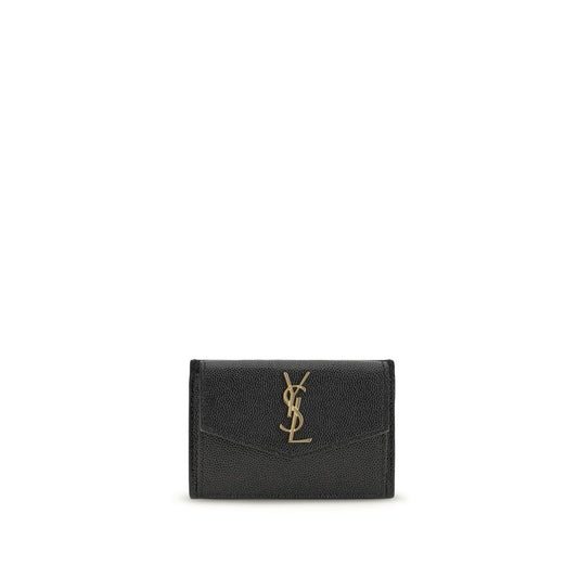 Saint Laurent Cassandre Small Envelope Wallet in Black Grain de Poudre Embossed Leather