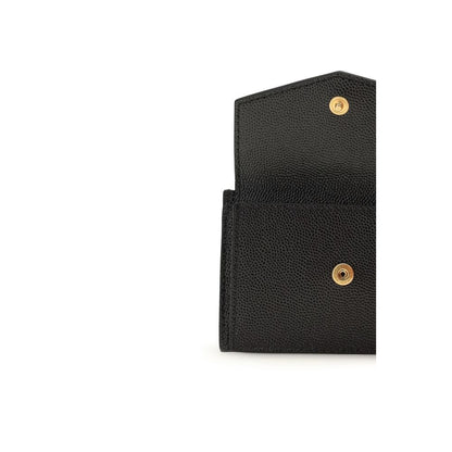 Saint Laurent Cassandre Small Envelope Wallet in Black Grain de Poudre Embossed Leather