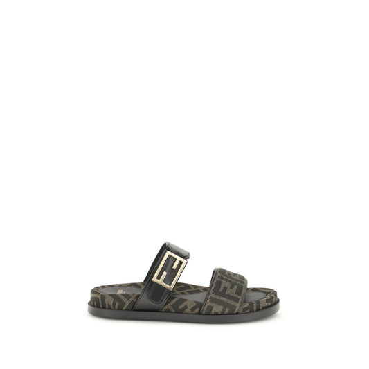 Women's Fendi Feel Leather & FF Fabric Sandals