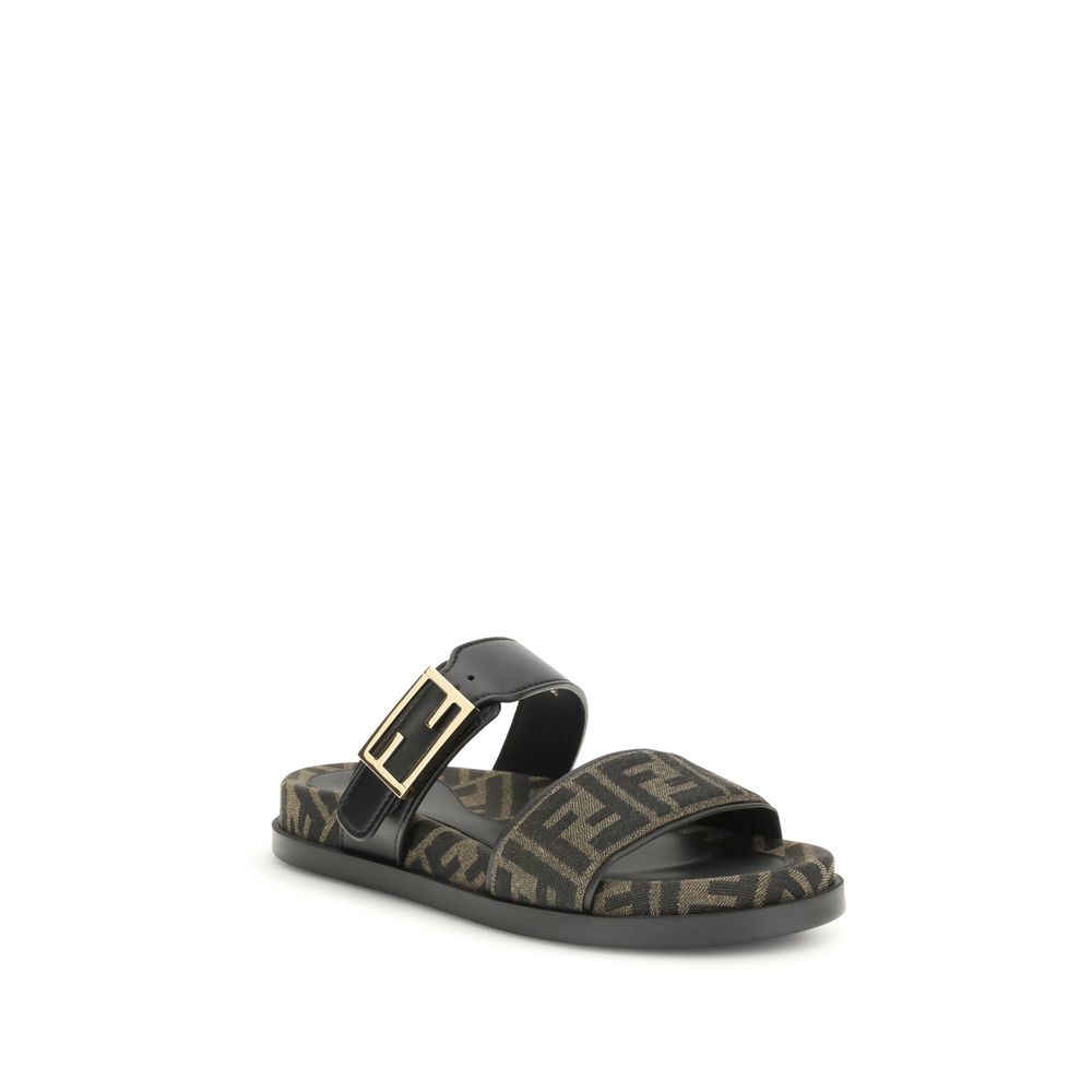 Women's Fendi Feel Leather & FF Fabric Sandals