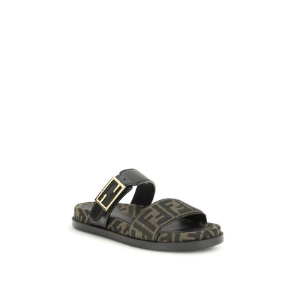 Women's Fendi Feel Leather & FF Fabric Sandals