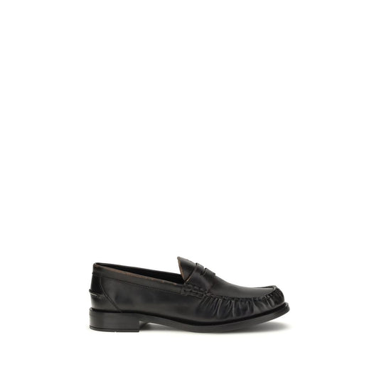 Prada Vintage-Effect Black Leather Loafers