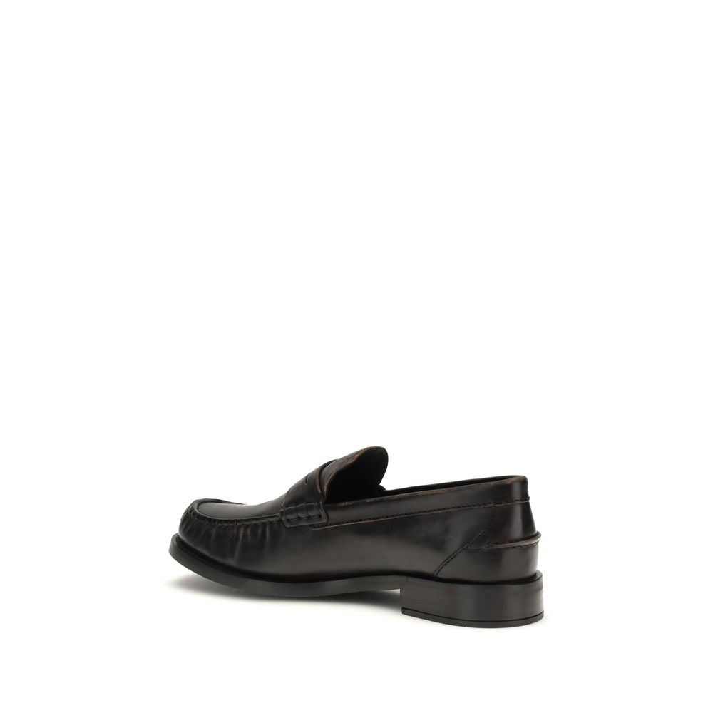 Prada Vintage-Effect Black Leather Loafers