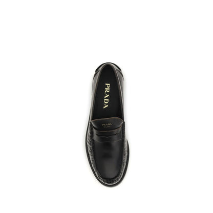 Prada Vintage-Effect Black Leather Loafers