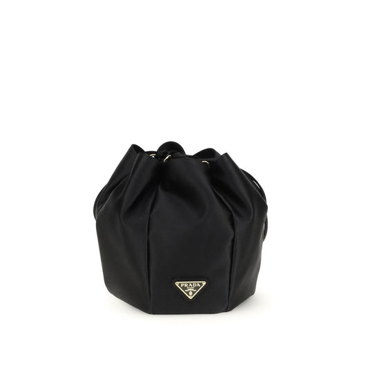 Prada Crystal-Embellished Black Satin Bucket Bag