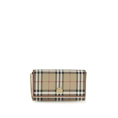 Burberry Vintage Check Chain Wallet On Strap In Archive Beige Coated Canvas