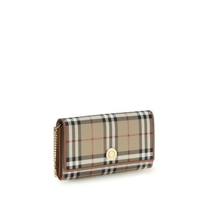 Burberry Vintage Check Chain Wallet On Strap In Archive Beige Coated Canvas