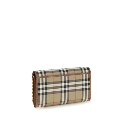Burberry Vintage Check Chain Wallet On Strap In Archive Beige Coated Canvas
