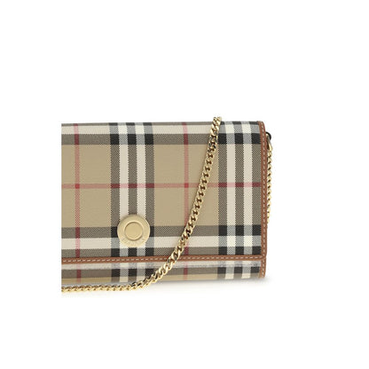 Burberry Vintage Check Chain Wallet On Strap In Archive Beige Coated Canvas