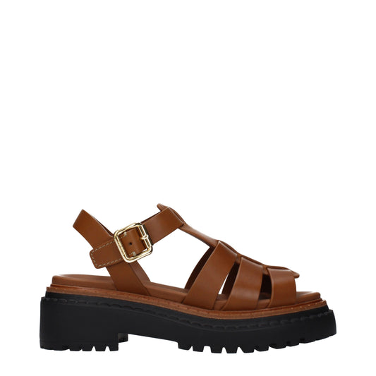 Brown Leather Platform Sandals