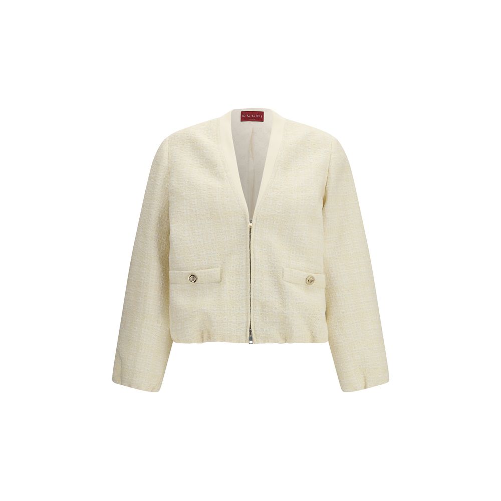 Gucci Beige Tonal Check Tweed Jacket