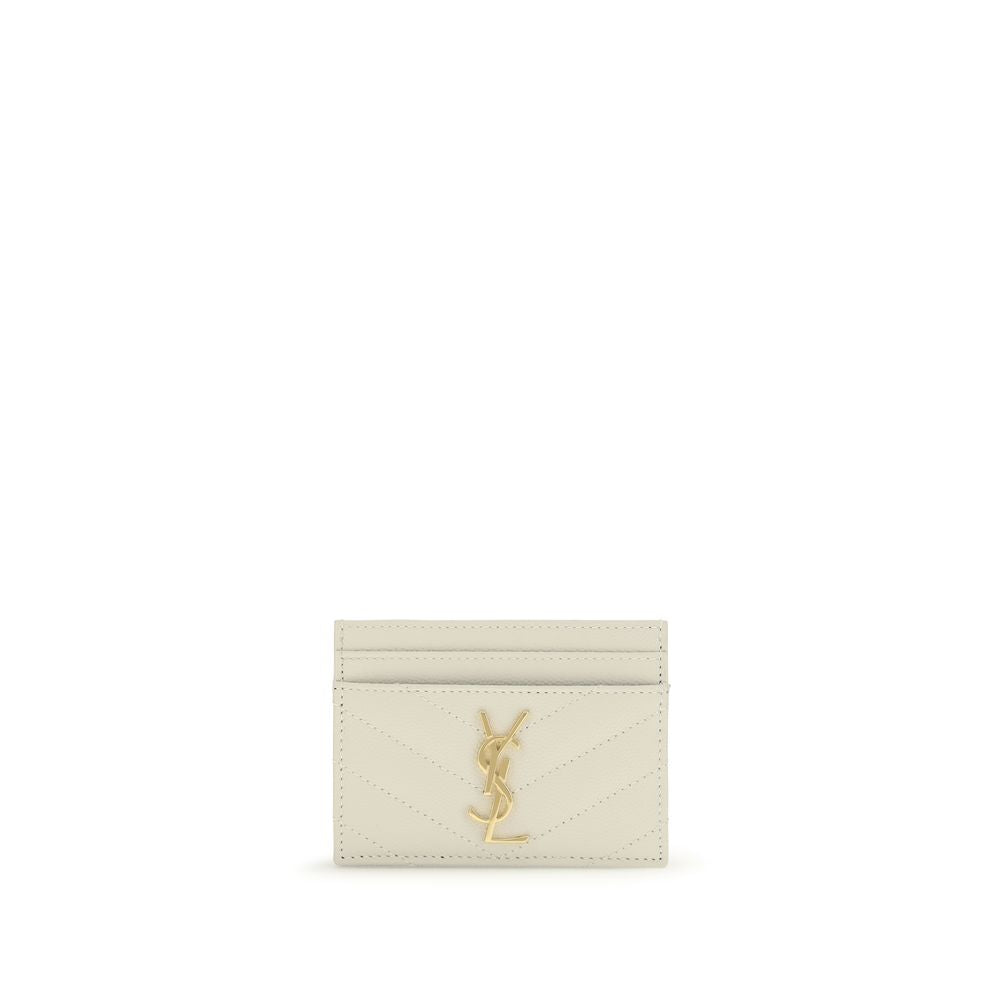 Saint Laurent Fragments Zipped Blanc Vintage Grain De Poudre Leather Card Holder