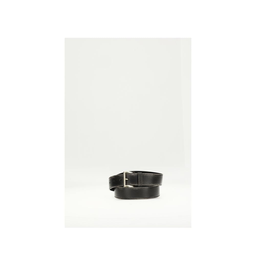 Prada Geometric Buckle Black Leather Belt