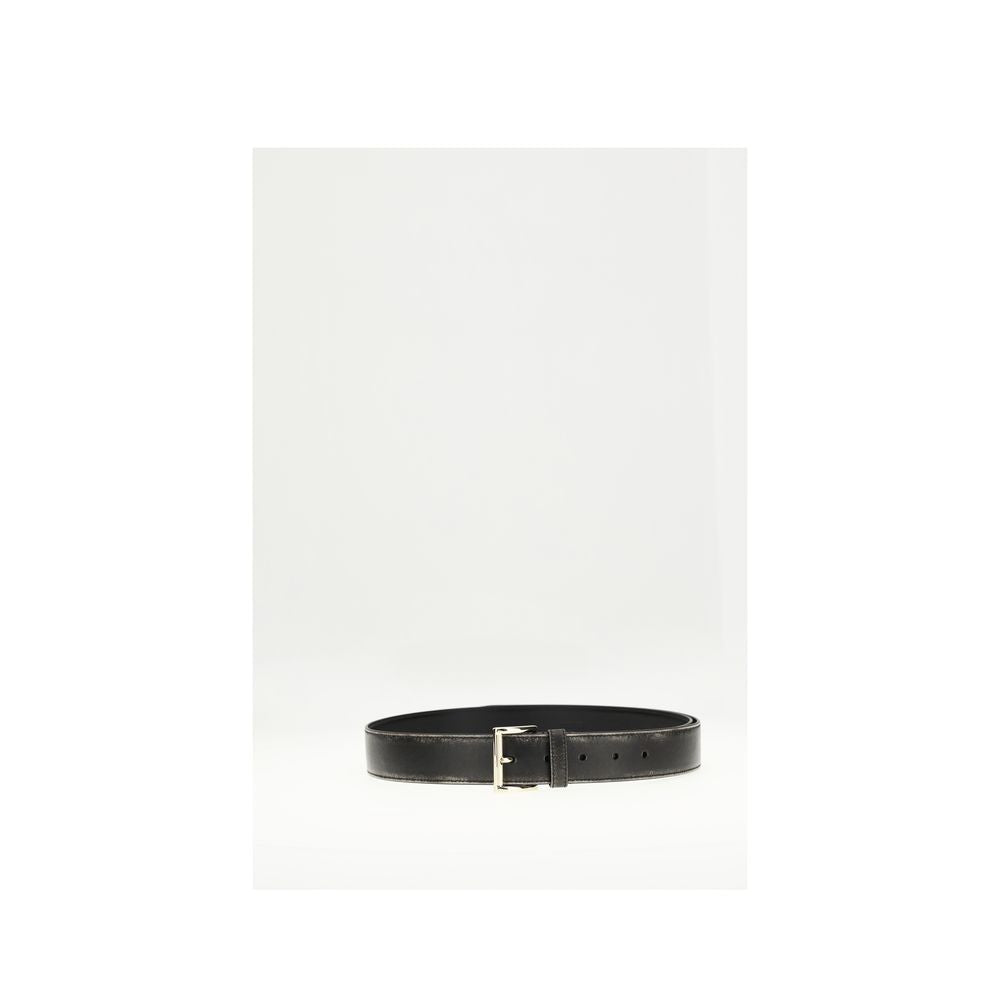 Prada Geometric Buckle Black Leather Belt