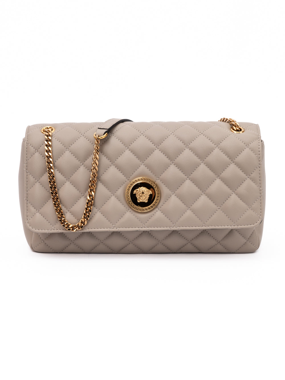 Versace Repeat Taupe Quilted Leather Shoulder Bag