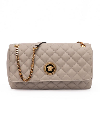 Versace Repeat Taupe Quilted Leather Shoulder Bag