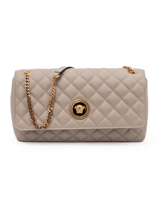 Versace Repeat Taupe Quilted Leather Shoulder Bag