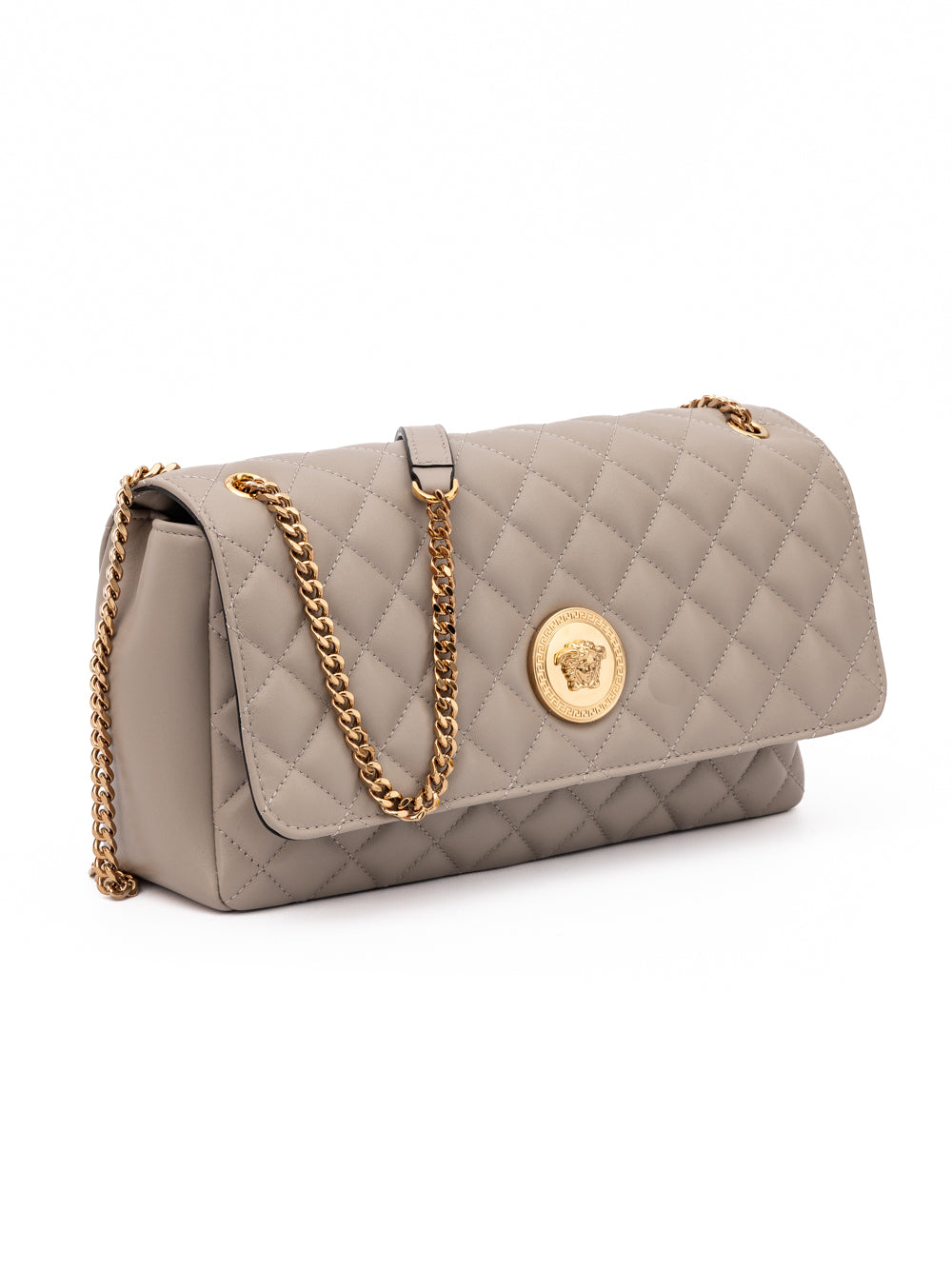 Versace Repeat Taupe Quilted Leather Shoulder Bag