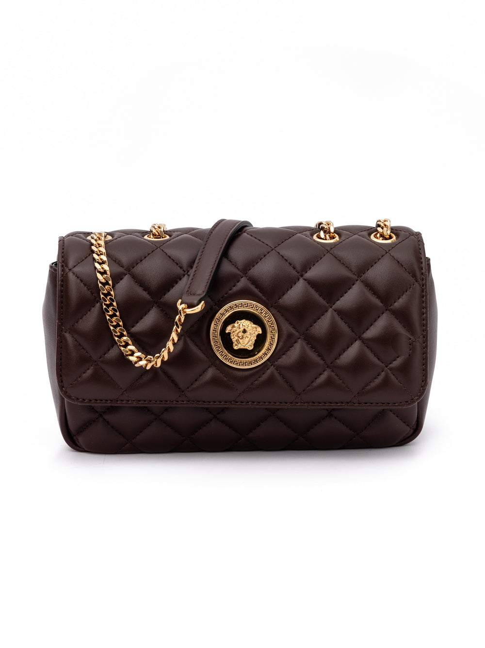 Versace Medusa Quilted Leather Chain Shoulder Bag Brown
