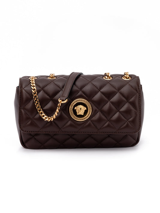 Versace Medusa Quilted Leather Chain Shoulder Bag Brown