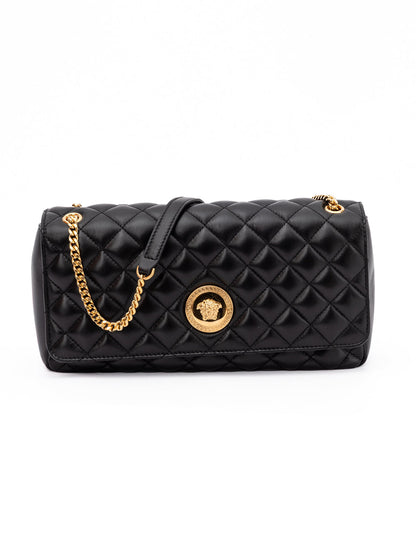 Versace Greca Goddess Quilted Black Lambskin Shoulder Bag
