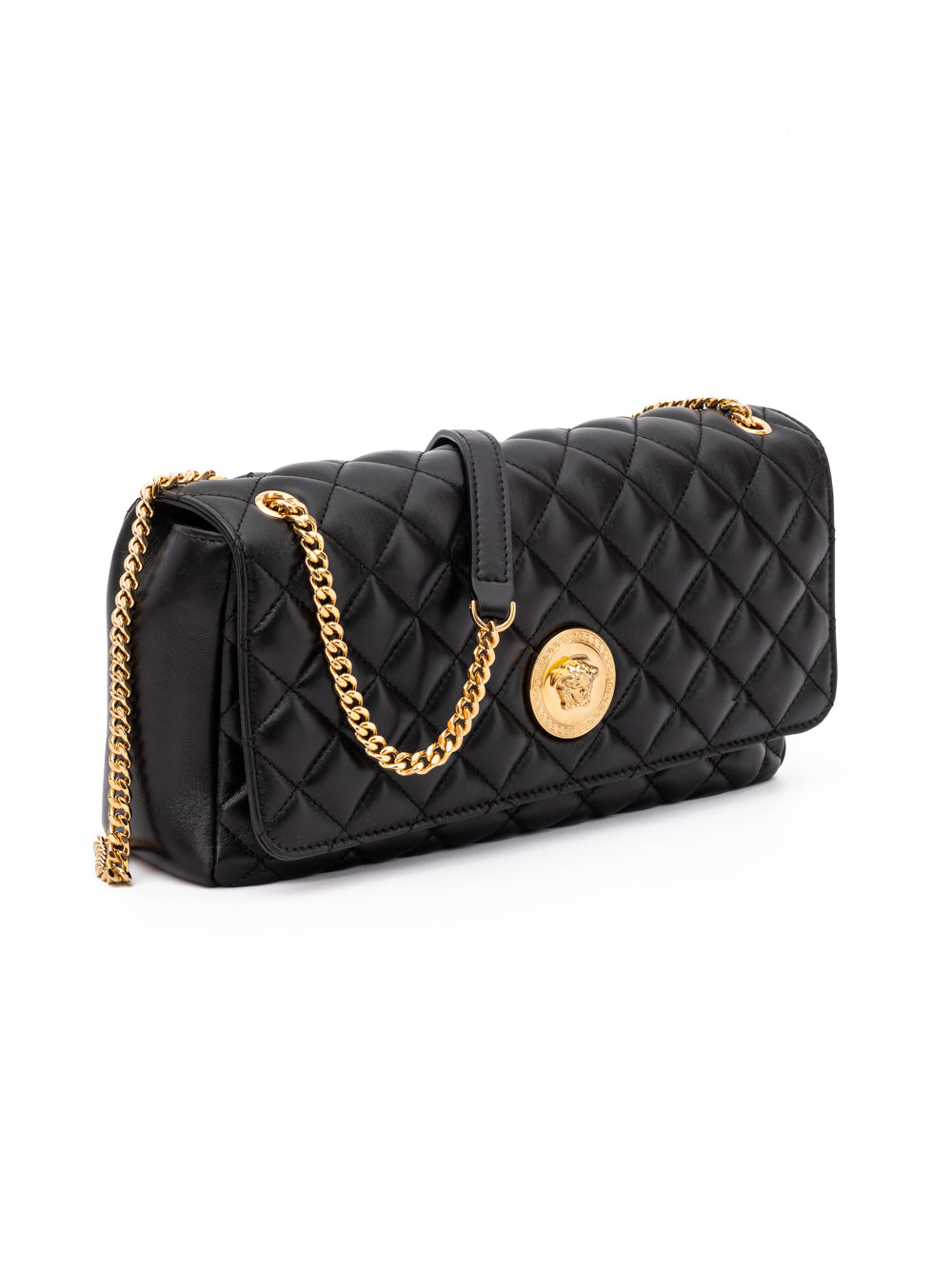 Versace Greca Goddess Quilted Black Lambskin Shoulder Bag