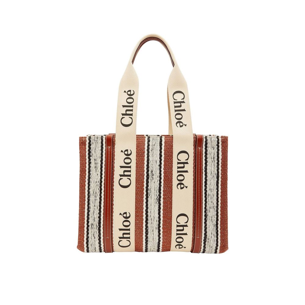 Chloé Woody Medium Brown Linen Tote Bag