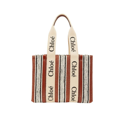 Chloé Woody Medium Brown Linen Tote Bag