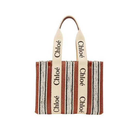 Chloé Woody Medium Linen Canvas Tote Bag