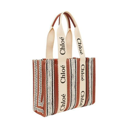 Chloé Woody Medium Brown Linen Tote Bag