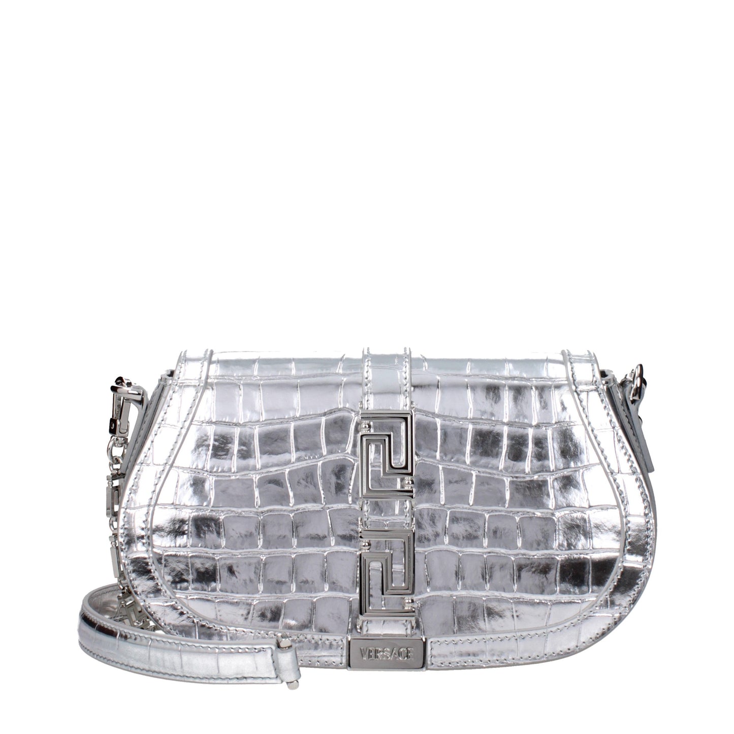 Versace Medusa '95 Metallic Leather Shoulder Bag Silver