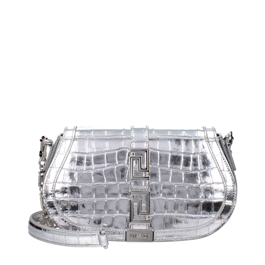 Versace Medusa '95 Silver Metallic Calf Leather Shoulder Bag