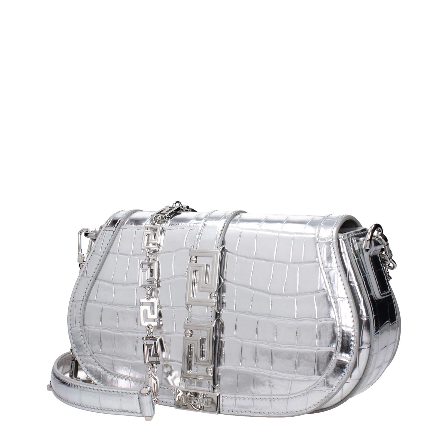 Versace Medusa '95 Metallic Leather Shoulder Bag Silver