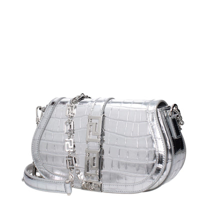 Versace Medusa '95 Metallic Leather Shoulder Bag Silver
