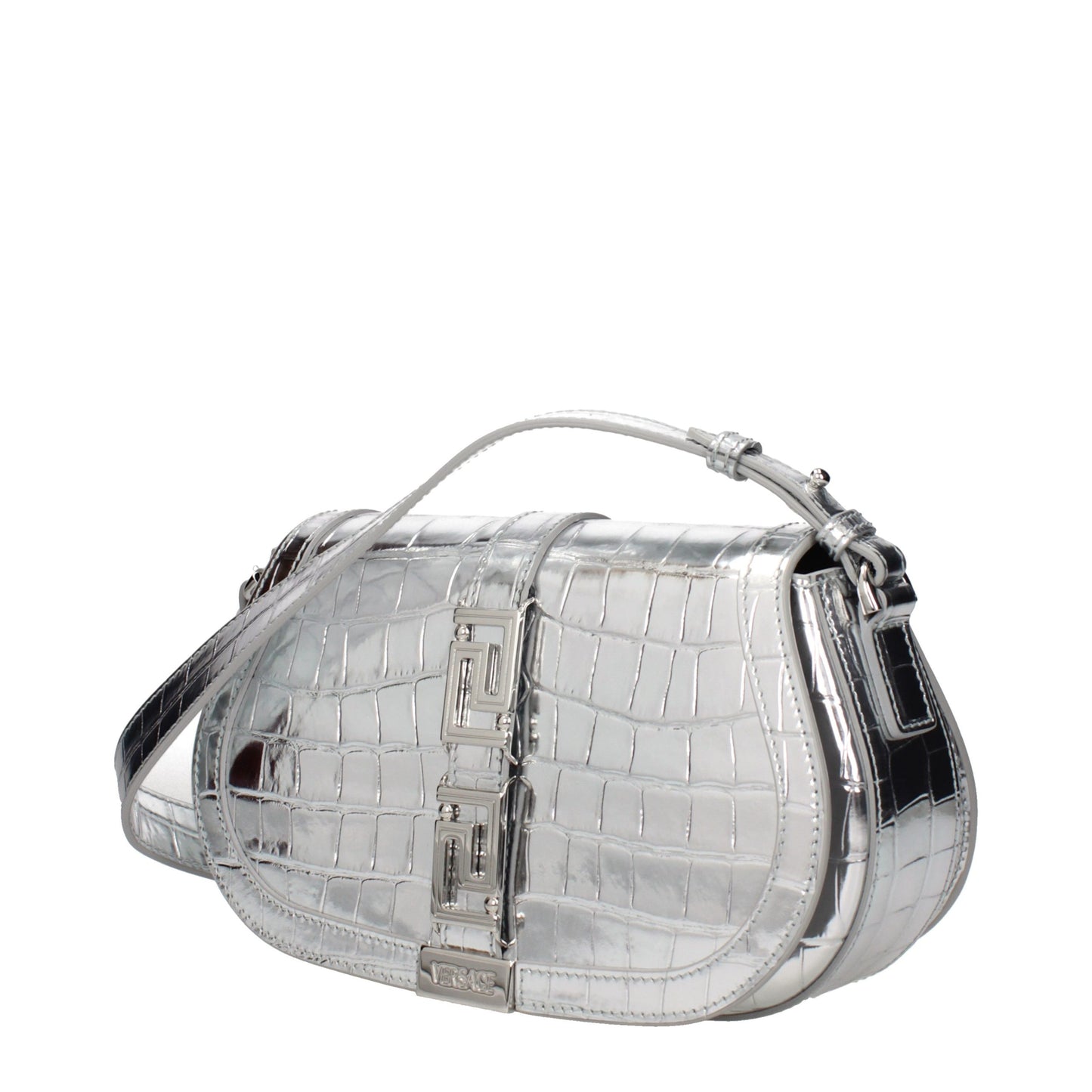Versace Medusa '95 Metallic Leather Shoulder Bag Silver