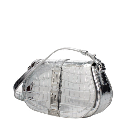 Versace Medusa '95 Metallic Leather Shoulder Bag Silver
