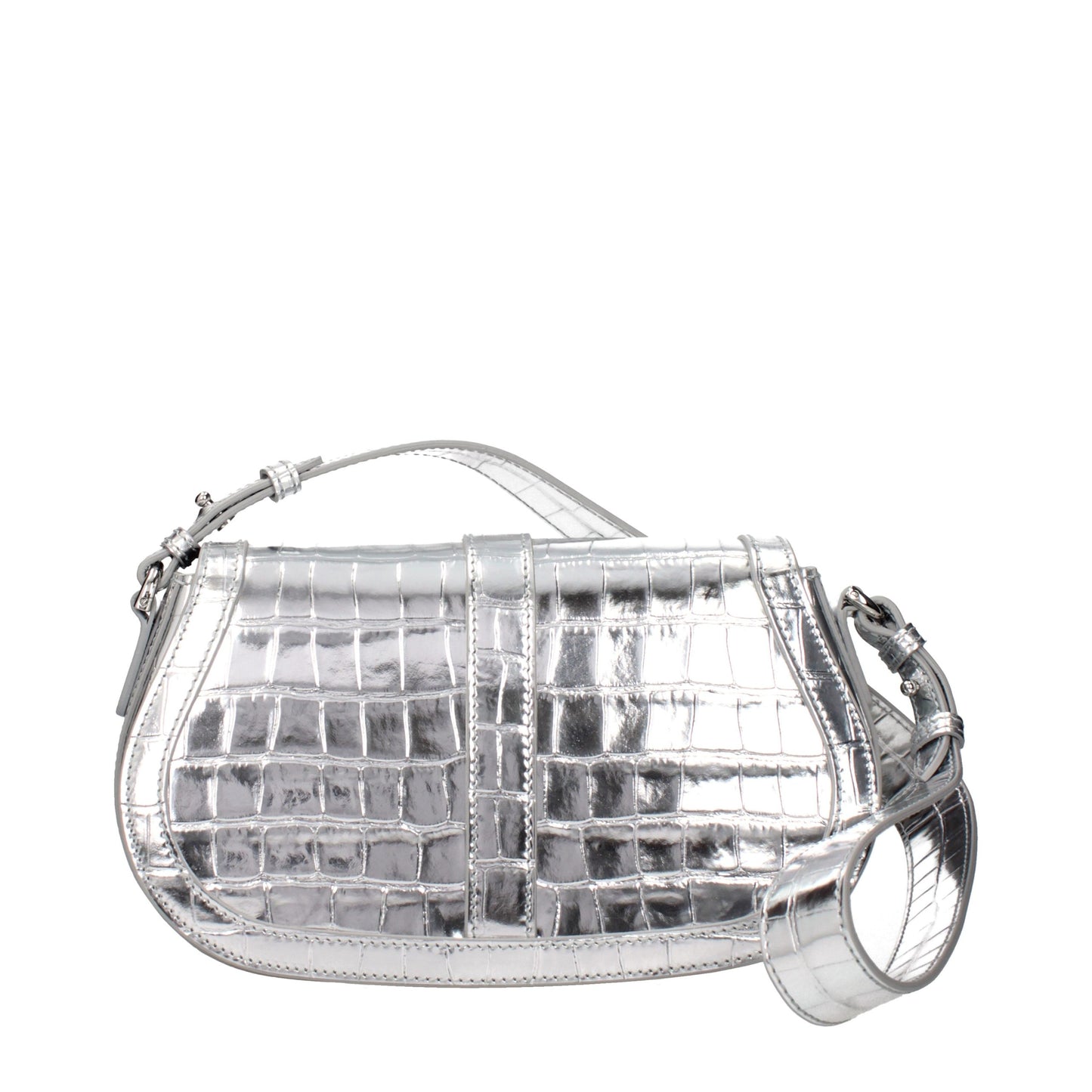 Versace Medusa '95 Metallic Leather Shoulder Bag Silver