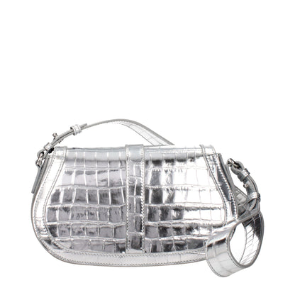 Versace Medusa '95 Metallic Leather Shoulder Bag Silver
