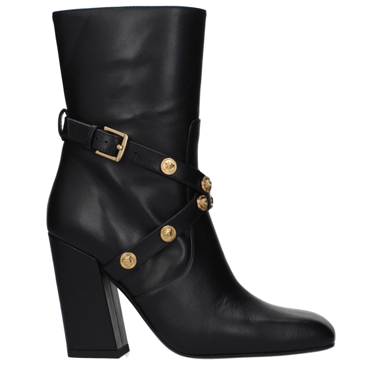 Versace Pin-Point Black Leather Ankle Boots