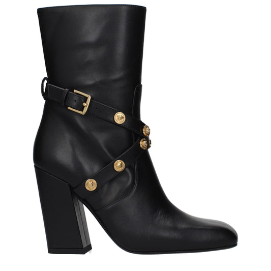 Versace Pin-Point Black Leather Ankle Boots