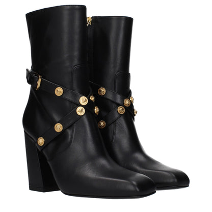 Versace Pin-Point Black Leather Ankle Boots